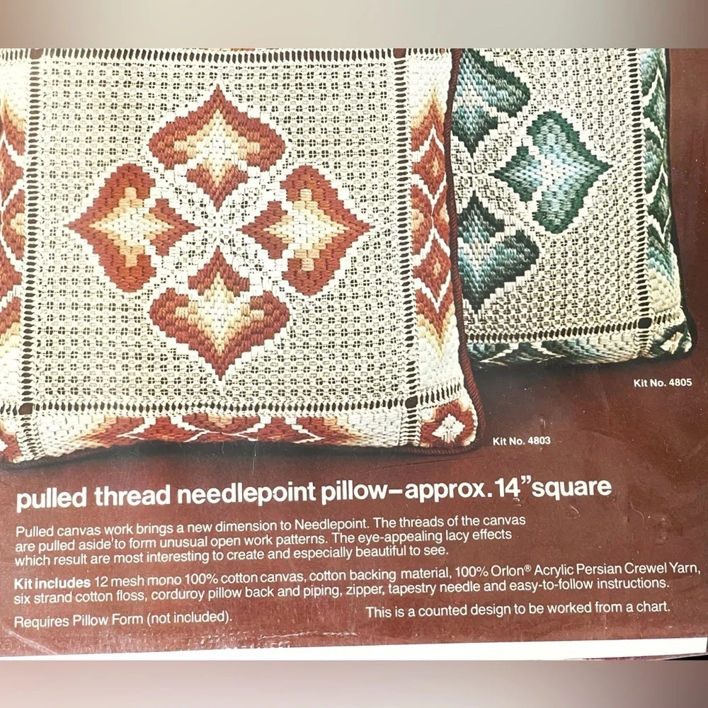 Vintage Bucilla 4803 Harmony Pulled Thread Needlepoint Pillow Kit Sealed Boho